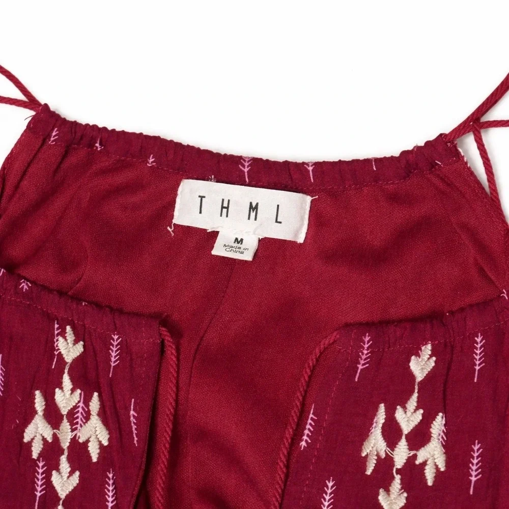 THML Womens Burgundy Embroidered Halter Tank Top Tassel Boho SF3478-1-WE Size M